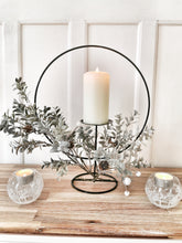 Load image into Gallery viewer, Pinecone and Leaf Hooped Candle Holder with White Berries