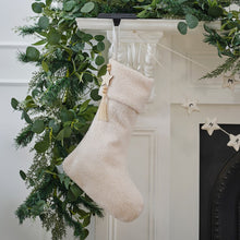 Load image into Gallery viewer, White Boucle Christmas Stocking with Wooden Beads and Star Charm