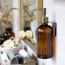 Load image into Gallery viewer, Amber Glass Soap Dispenser with Antique Brass/Matte Black Pump - 2 sizes available