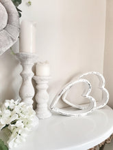 Load image into Gallery viewer, Set of Two White distressed Sleepy Hearts