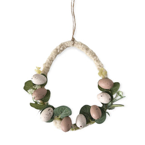 Hanging Easter Boucle Wreath with Pastel Eggs