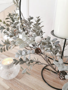 Pinecone and Leaf Hooped Candle Holder with White Berries 