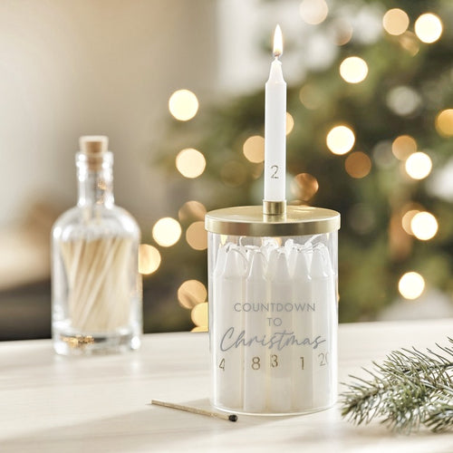 Gold Christmas Candle Advent Calendar with Gold Scripted Candles
