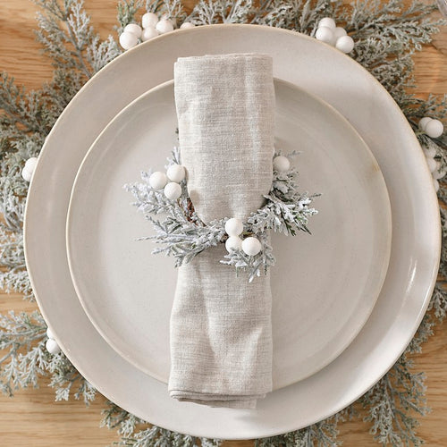 Set of 4 Snowy Foliage with White Berry Detail Napkin Rings