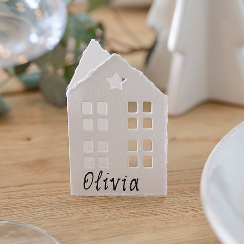 Set of 6 Cotton Paper House Christmas Place Cards