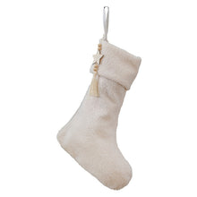 Load image into Gallery viewer, White Boucle Christmas Stocking with Wooden Beads and Star Charm
