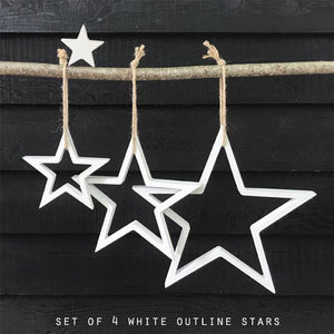 Set of 4 Wooden White Rustic Stars