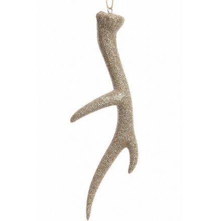 Large Hanging Gold Glitter Antler - 30cm