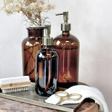Load image into Gallery viewer, Amber Glass Soap Dispenser with Antique Brass/Matte Black Pump - 2 sizes available

