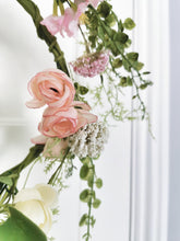 Load image into Gallery viewer, Artifical pink rose and entwined vines hoop wreath 
