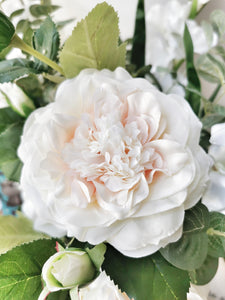 artifical large white garden rose stem spray