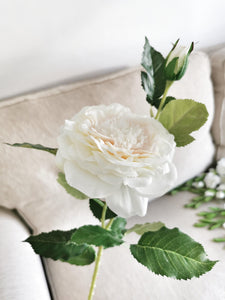 artifical large white garden rose stem spray