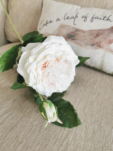 artifical large white garden rose stem spray