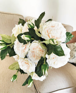 artifical large white garden rose stem spray
