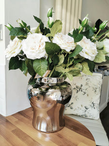 artifical large white garden rose stem spray
