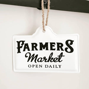 farmhouse enamel farmers market  hanging metal sign