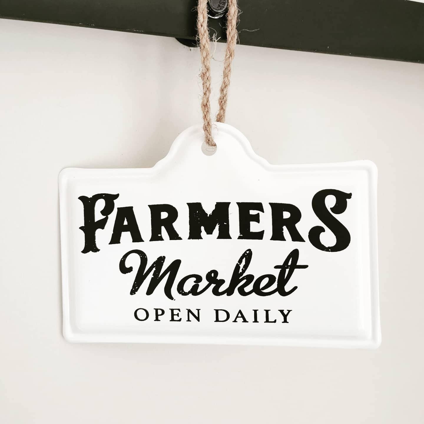 farmhouse enamel farmers market  hanging metal sign