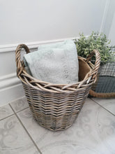 Load image into Gallery viewer, Round Hessian Lined Willow Basket / Planter in Antiqued Wash Finish
