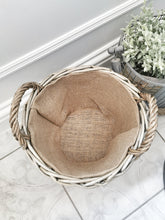 Load image into Gallery viewer, Round Hessian Lined Willow Basket / Planter in Antiqued Wash Finish
