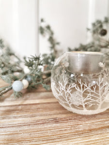 Glass Christmas Scene Tealight Holder