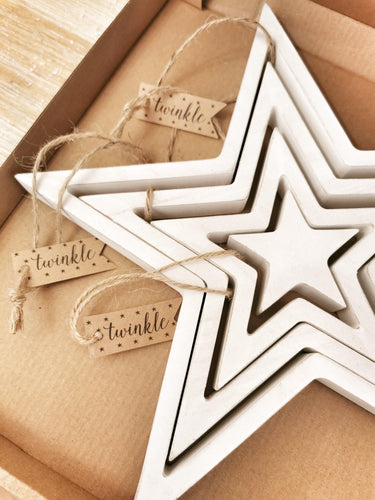 Set of 4 Wooden White Rustic Stars