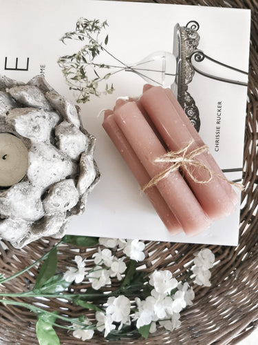 Set of 7 Scandi Dusty Pink Short Dinner Candles