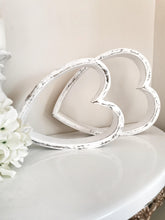Load image into Gallery viewer, Set of Two White distressed Sleepy Hearts
