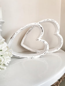 Set of Two White distressed Sleepy Hearts