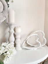 Load image into Gallery viewer, Set of Two White distressed Sleepy Hearts
