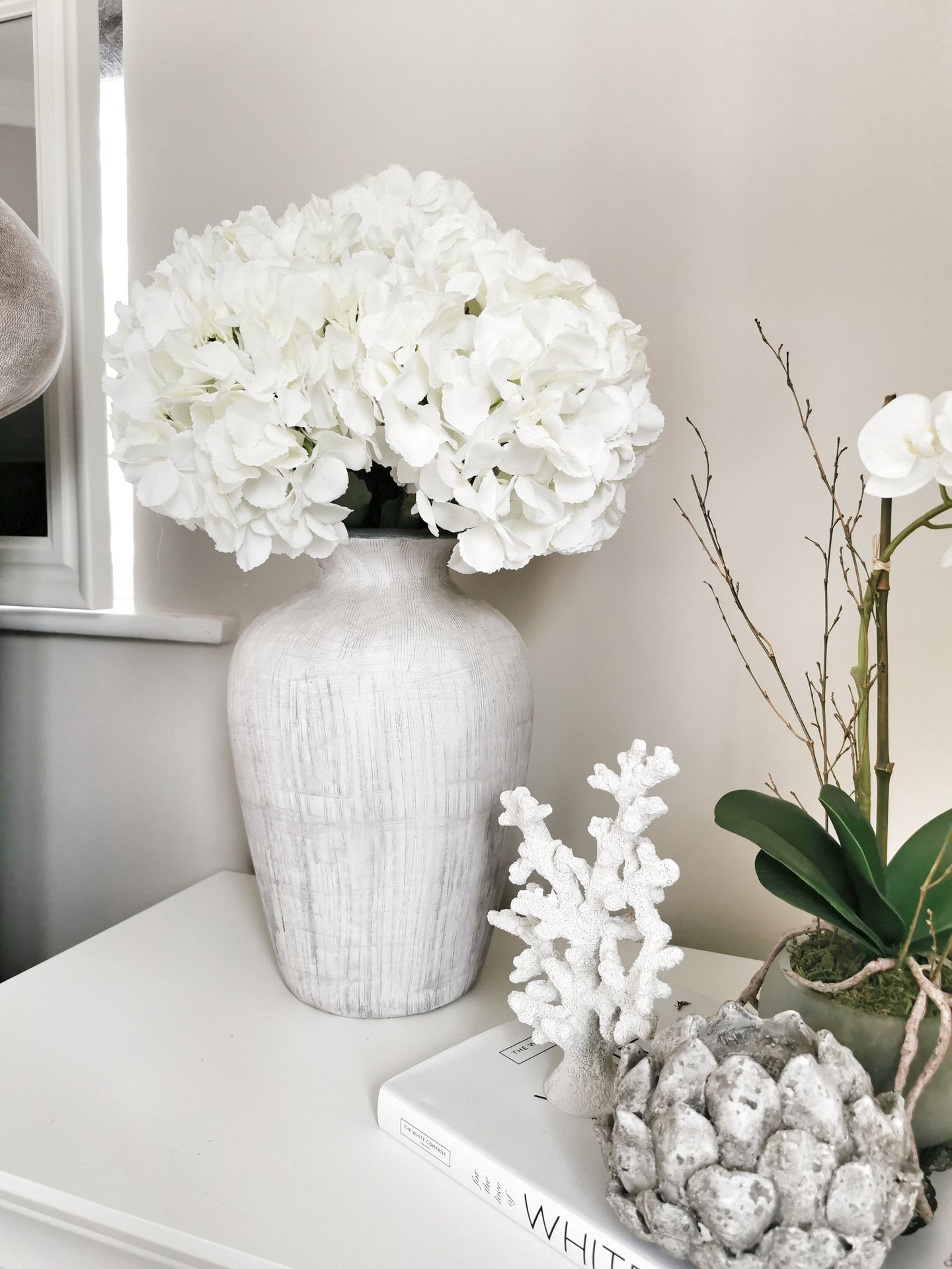 Giant Silk White Mophead Hydrangea Stem