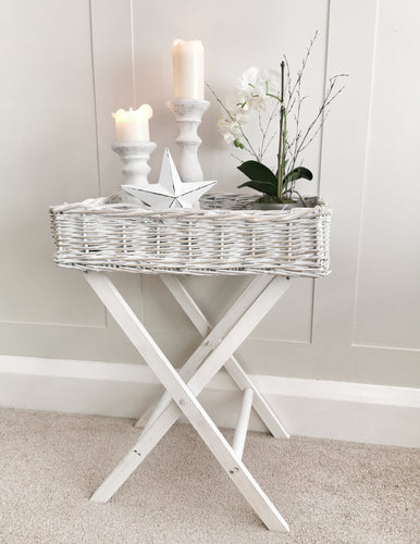 White Wash Wicker Folding Butler Tray Table
