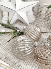 Load image into Gallery viewer, Striped Vintage Glass Bauble, Gold &amp; Silver
