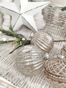 Striped Vintage Glass Bauble, Gold & Silver