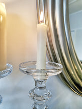 Load image into Gallery viewer, Tall Glass Dual Candlestick - Uses Both Taper and Church Candles!
