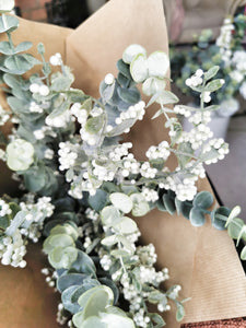 Ivory/Cream Berry Stems and Eucalyptus Bouquet