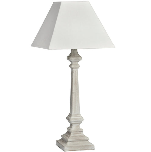 Grace Handcrafted Lime Washed Wooden Table Lamp With Natural Linen Shade