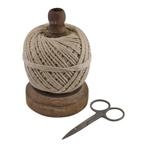 Pure Cotton String On A Wooden Base With Metal Scissors