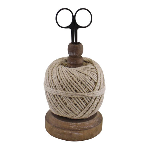Pure Cotton String On A Wooden Base With Metal Scissors