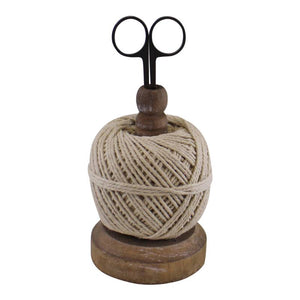 Pure Cotton String On A Wooden Base With Metal Scissors