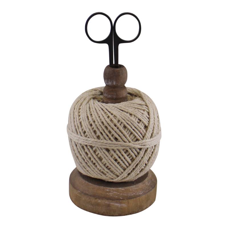 Pure Cotton String On A Wooden Base With Metal Scissors