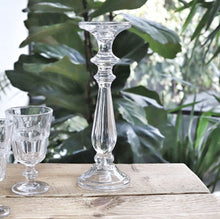 Load image into Gallery viewer, Tall Glass Dual Candlestick - Uses Both Taper and Church Candles!
