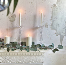 Load image into Gallery viewer, Tall Glass Dual Candlestick - Uses Both Taper and Church Candles!

