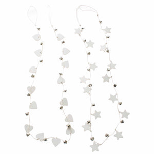 White Wooden Bell Garland, Available in Heart or Star