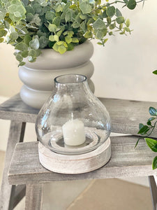 Small White Mango and Glass Hurricane Candle Holder