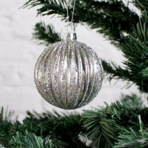 Load image into Gallery viewer, Striped Vintage Glass Bauble, Gold &amp; Silver
