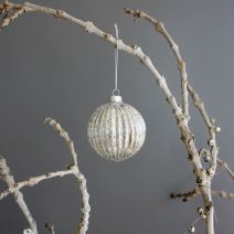 Load image into Gallery viewer, Striped Vintage Glass Bauble, Gold &amp; Silver
